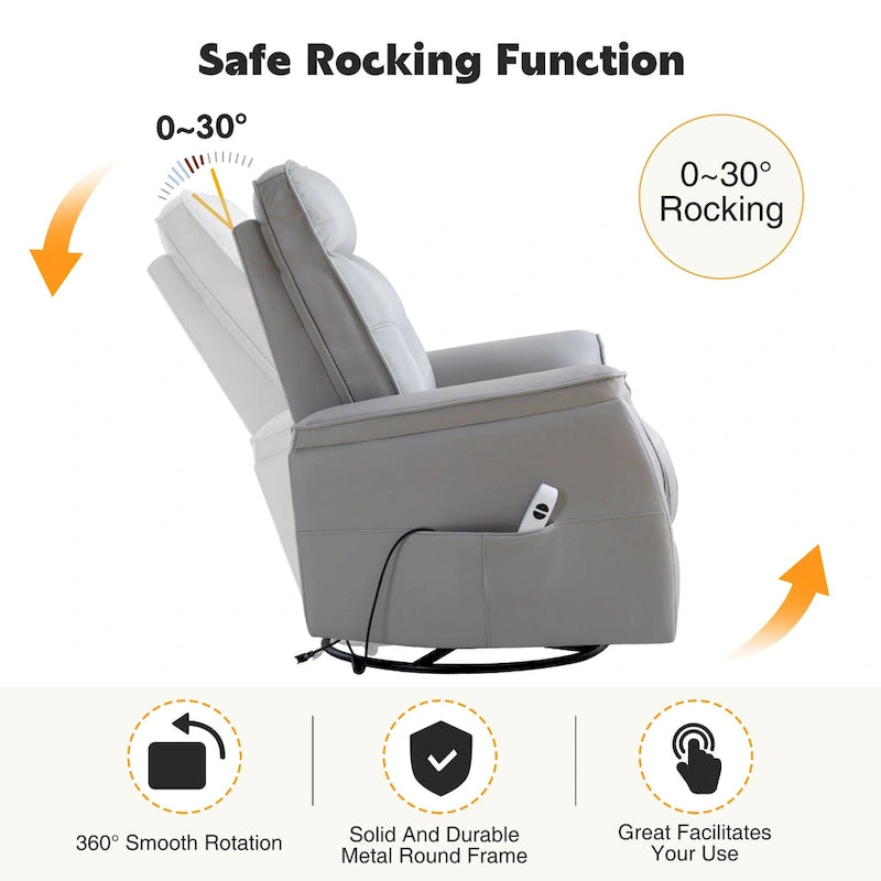 Fauteuil inclinable, pivotant et coulissant électrique avec port USB et porte-gobelets – Beige / Gris / Marron, dossier haut en similicuir moderne, une place