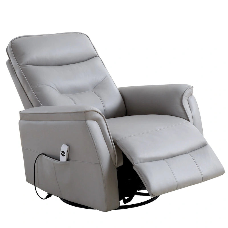 Fauteuil inclinable, pivotant et coulissant électrique avec port USB et porte-gobelets – Beige / Gris / Marron, dossier haut en similicuir moderne, une place