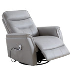 Fauteuil inclinable, pivotant et coulissant électrique avec port USB et porte-gobelets – Beige / Gris / Marron, dossier haut en similicuir moderne, une place