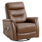 Fauteuil inclinable, pivotant et coulissant électrique avec port USB et porte-gobelets – Beige / Gris / Marron, dossier haut en similicuir moderne, une place