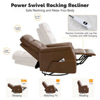 Fauteuil inclinable, pivotant et coulissant électrique avec port USB et porte-gobelets – Beige / Gris / Marron, dossier haut en similicuir moderne, une place