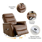 Fauteuil inclinable, pivotant et coulissant électrique avec port USB et porte-gobelets – Beige / Gris / Marron, dossier haut en similicuir moderne, une place