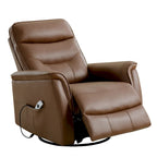 Fauteuil inclinable, pivotant et coulissant électrique avec port USB et porte-gobelets – Beige / Gris / Marron, dossier haut en similicuir moderne, une place