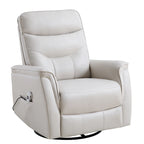 Fauteuil inclinable, pivotant et coulissant électrique avec port USB et porte-gobelets – Beige / Gris / Marron, dossier haut en similicuir moderne, une place