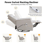 Fauteuil inclinable, pivotant et coulissant électrique avec port USB et porte-gobelets – Beige / Gris / Marron, dossier haut en similicuir moderne, une place
