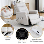 Fauteuil inclinable, pivotant et coulissant électrique avec port USB et porte-gobelets – Beige / Gris / Marron, dossier haut en similicuir moderne, une place