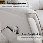 Fauteuil inclinable, pivotant et coulissant électrique avec port USB et porte-gobelets – Beige / Gris / Marron, dossier haut en similicuir moderne, une place