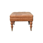 Pouf en cuir de buffle avec pieds à roulettes – Beige / Havane, Traditionnel en bois de manguier massif et capitonné, une place