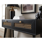 Console 2 tiroirs – Noir / Chêne rustique, structure bois et métal, 1–2 utilisateurs