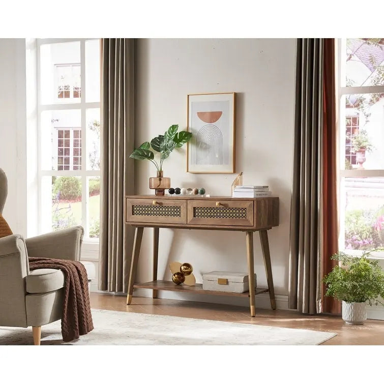 Console 2 tiroirs – Noir / Chêne rustique, structure bois et métal, 1–2 utilisateurs