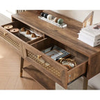 Console 2 tiroirs – Noir / Chêne rustique, structure bois et métal, 1–2 utilisateurs