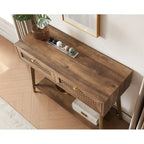 Console 2 tiroirs – Noir / Chêne rustique, structure bois et métal, 1–2 utilisateurs