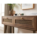 Console 2 tiroirs – Noir / Chêne rustique, structure bois et métal, 1–2 utilisateurs