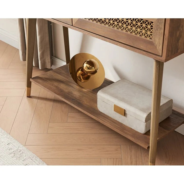 Console 2 tiroirs – Noir / Chêne rustique, structure bois et métal, 1–2 utilisateurs