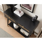 Console 2 tiroirs – Noir / Chêne rustique, structure bois et métal, 1–2 utilisateurs