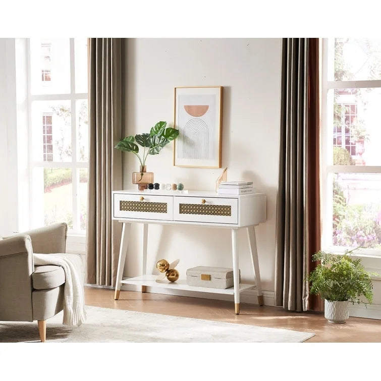 Console 2 tiroirs – Noir / Chêne rustique, structure bois et métal, 1–2 utilisateurs