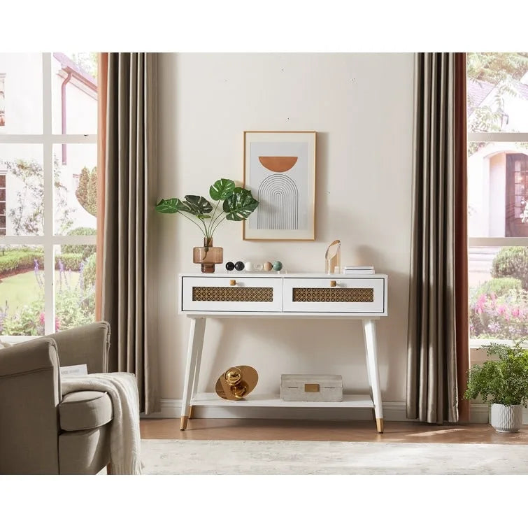 Console 2 tiroirs – Noir / Chêne rustique, structure bois et métal, 1–2 utilisateurs