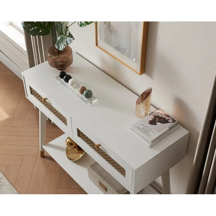 Console 2 tiroirs – Noir / Chêne rustique, structure bois et métal, 1–2 utilisateurs