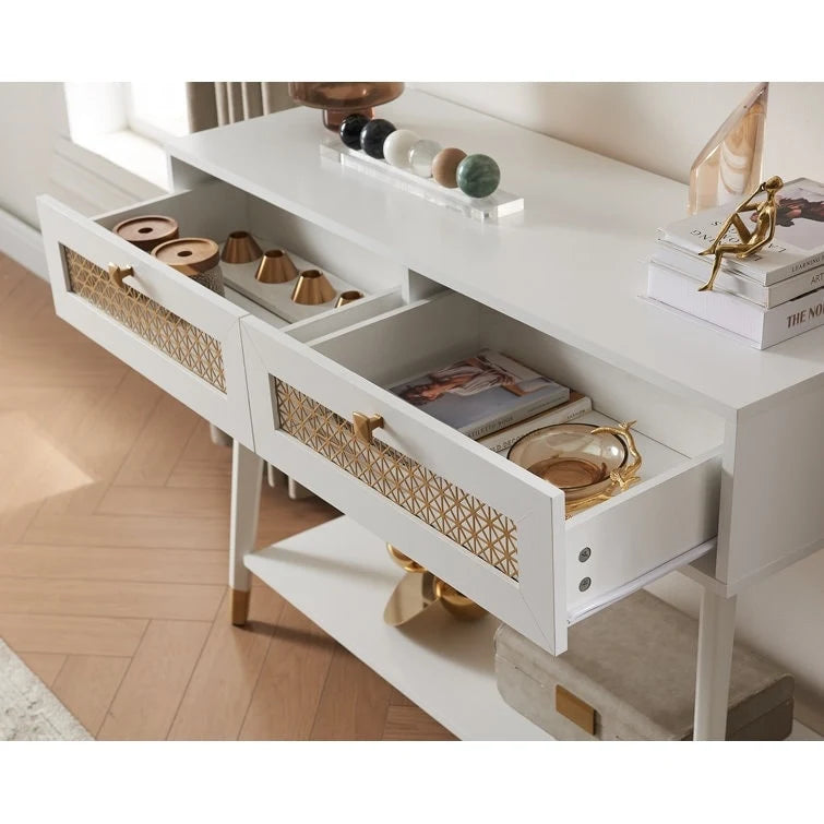 Console 2 tiroirs – Noir / Chêne rustique, structure bois et métal, 1–2 utilisateurs