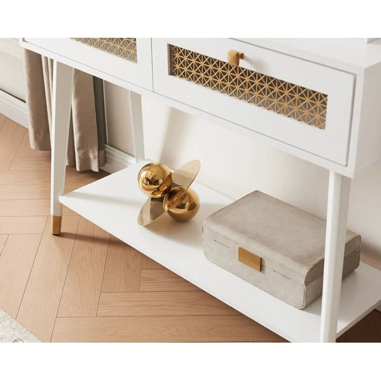 Console 2 tiroirs – Noir / Chêne rustique, structure bois et métal, 1–2 utilisateurs