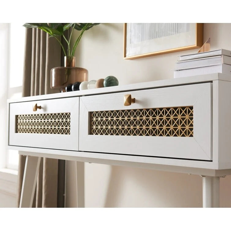 Console 2 tiroirs – Noir / Chêne rustique, structure bois et métal, 1–2 utilisateurs